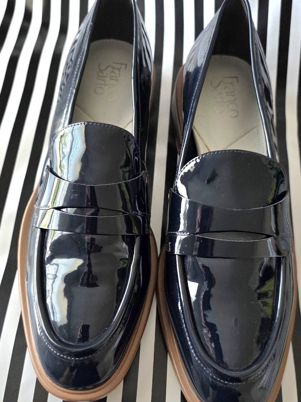 Franco Sarto Navy Patient Leather Loafer Shoe